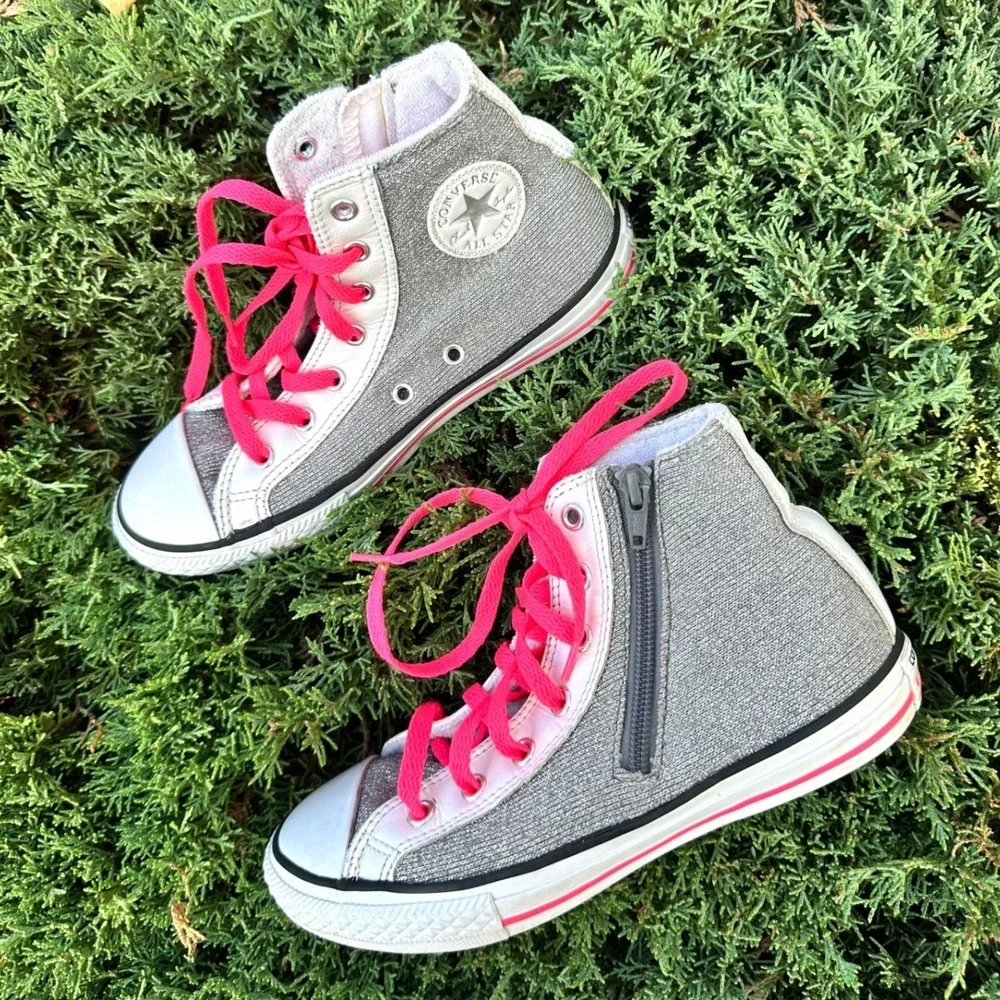Converse Chuck Taylor All Star Silver Glitter High Top Sneakers Big Kids Size 3